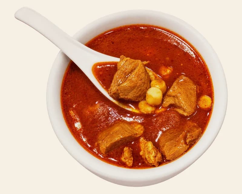 Red pozole with pork and hominy